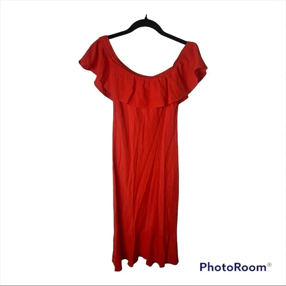 Veronica Beard Oleta Off Shoulder Ruffle Midi Dress Orange Size 0